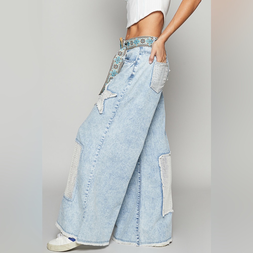 POL “Starlight Stitch” Wide Leg Patchwork Jeans - Picture 5 of 6